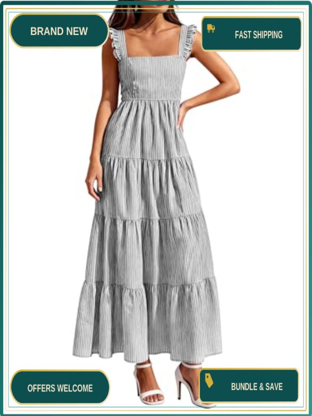 Women's Sleeveless Maxi Dress with Pockets Smocked Back Tiered Ruffle
